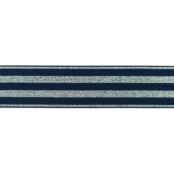 Elastiek Lurex Zilver 40 mm Donker blauw